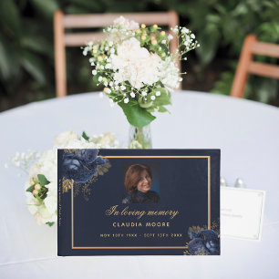 Livre D'or Mémorial funéraire amour mémoire bleu floral photo