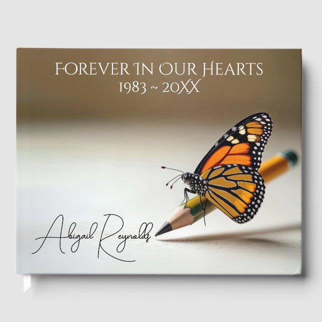 Livre D'or Memorial Monarch Butterfly On a Pencil (Recto)