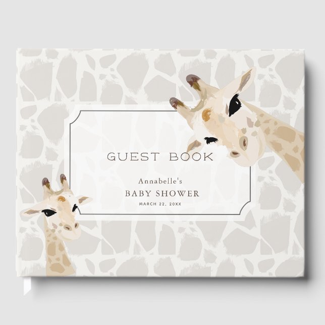 Livre D'or Mère et bébé Giraffe Aquarelle Greige (Recto)