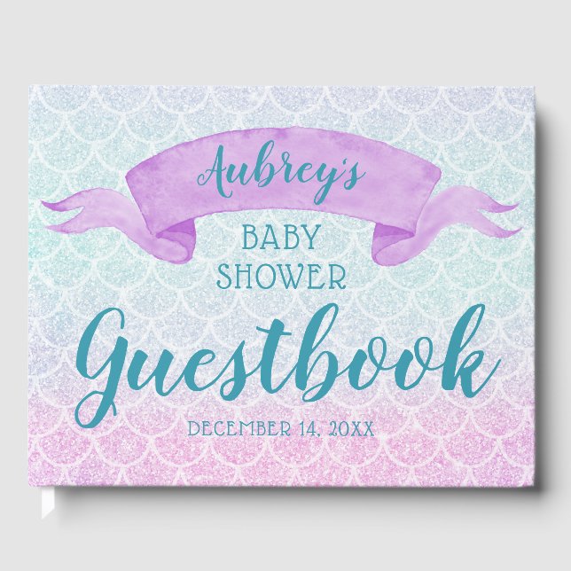 Livre D'or Mermaid Aquarelle Purple Baby shower Guides (Recto)