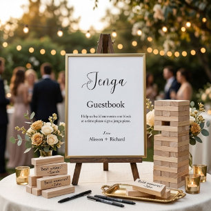 Livre d'or minimaliste du mariage de script Jenga