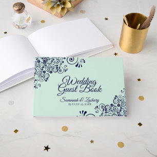 Livre D'or Mint Green & Navy Blue Lace Mariage élégant
