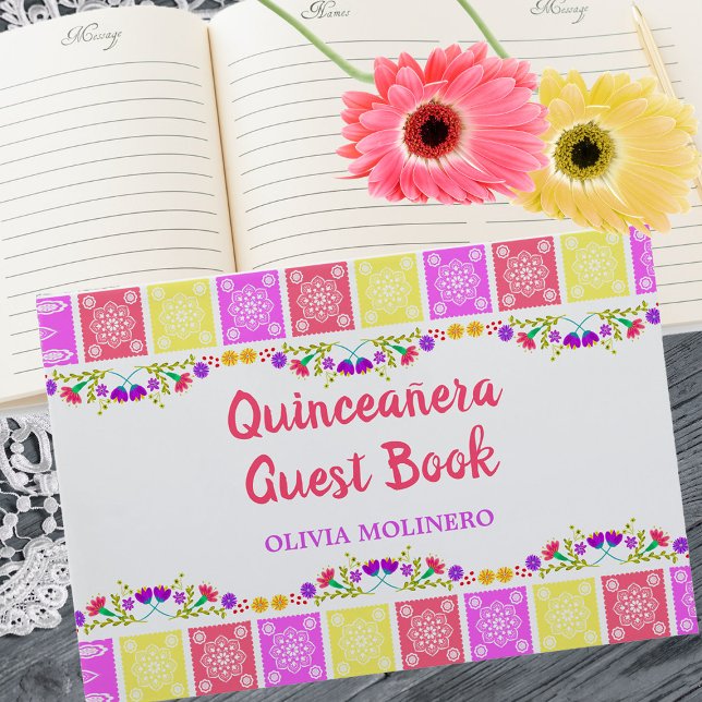 Livre D'or Mis Quince Anos Fleurs de Fiesta Mexicaines Quince (Guest Book from my Mexican Fiesta Flowers Quinceanera Collection)