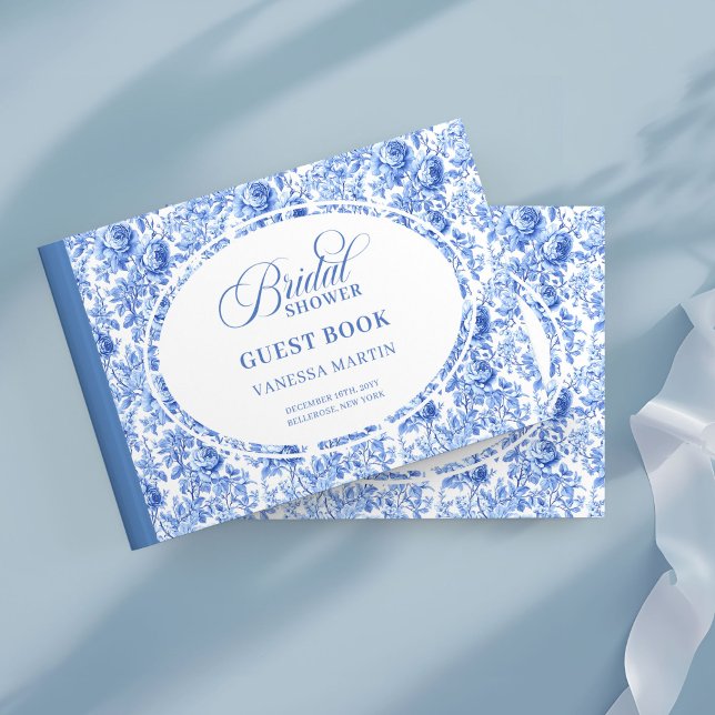 Livre D'or Modern Blue Toile Roses Bridal Shower Guest Book (Modern Blue Toile Roses Bridal Shower Guest Book

)