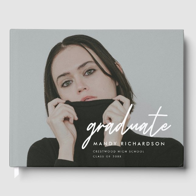 Livre D'or Modern Full Photo Script Custom Graduation Party (Recto)