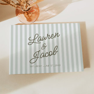 Livre D'or Modern Minimal Minimalist Green Stripes Wedding