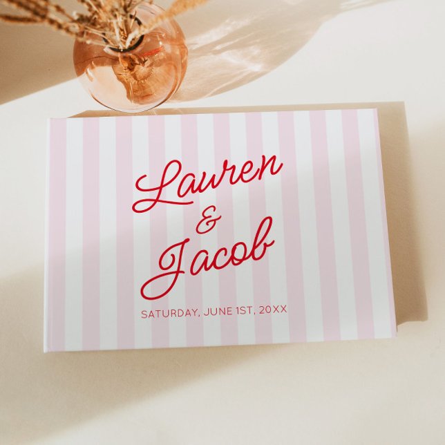 Livre D'or Modern Minimal Minimalist Red Pink Stripes Wedding (Créateur téléchargé)
