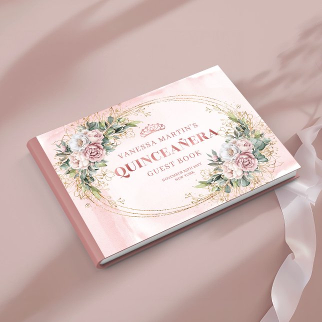Livre D'or Modern Rose Gold Flowers Eucalyptus Quince  (Modern Rose Gold Flowers Eucalyptus Quince Guest Book)