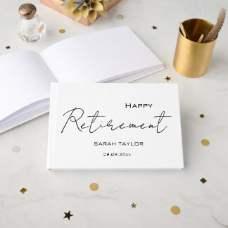 Livre D'or Modern White Black Happy Retirement Personalized
