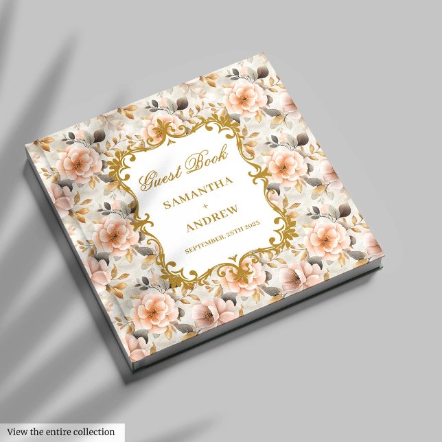 Livre d'or moderne Blush Mariage pour la signature (Modern Blush Gold Wedding Guest Book for Signing)