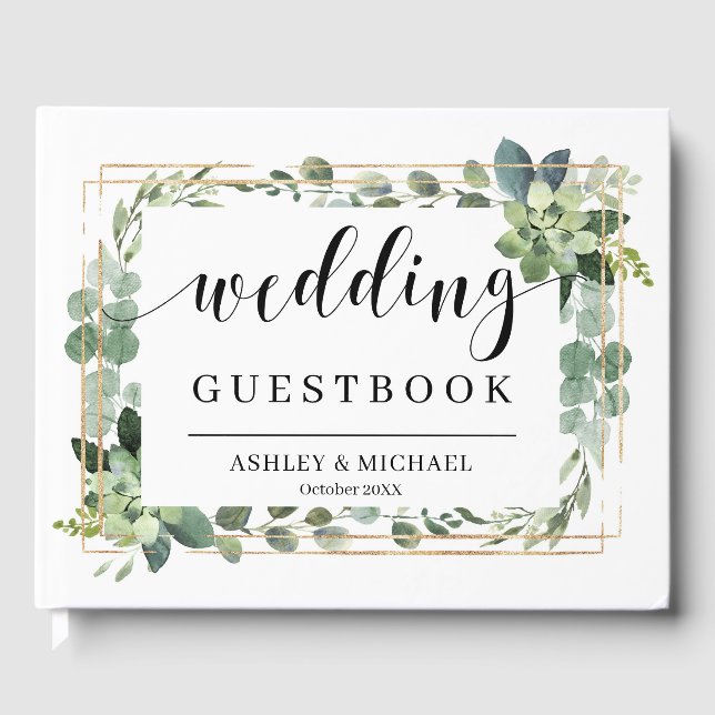 Livre D'or Moderne Boho feuillage vert mariage succulent (Recto)