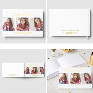 Livre D'or Moderne brillant blanc 3-Photo Graduation