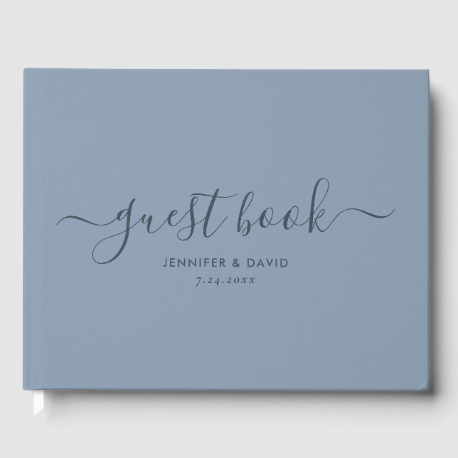 Livre D'or Moderne Dusty Blue Minimalist Script Mariage invit (Recto)