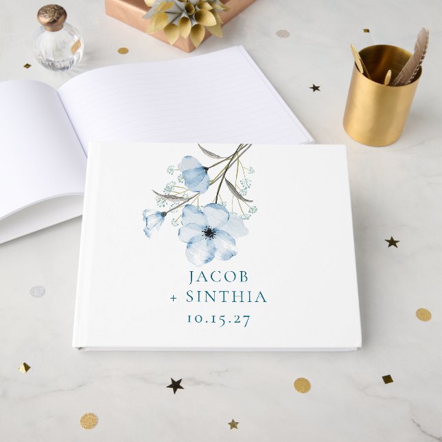 Livre D'or Moderne Elegant Chic Dusty Mariage bleu (Recto ouvert)
