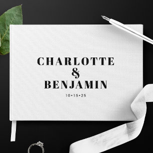Livre D'or Moderne Gras Minimaliste Mariage Blanc Et Noir