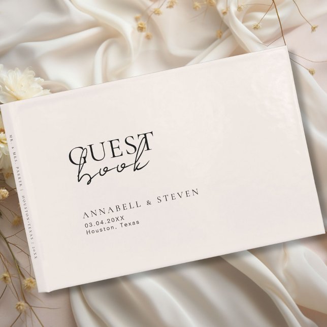 Livre D'or Moderne, Minimal, Beige, Mariage (Modern, Minimal, Beige, Wedding Guest Book, personalized with your names and date.)