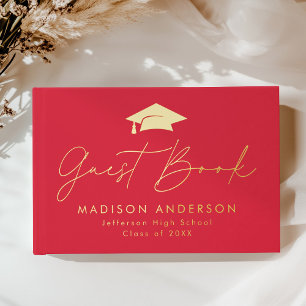 Livre D'or Moderne Script Red Photo Graduation