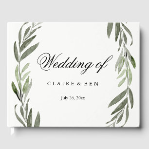 Livre d'or moderne Watercolor Green Leaf Mariage