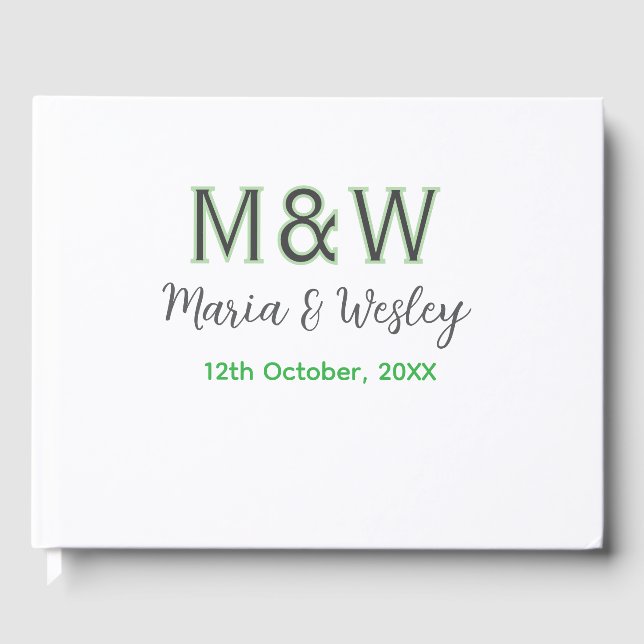Livre D'or Monogramme couple gris vert moderne romantique dat (Recto)