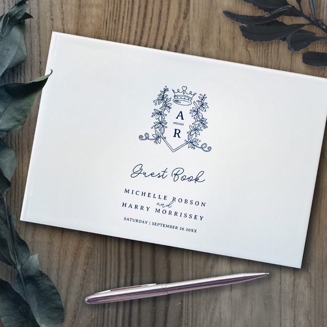Livre D'or Monogramme crête de coeur dessinée à la main bleu  (Créateur téléchargé)