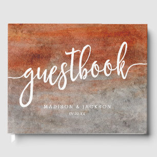 Livre D'or Monogramme de mariage à l'aquarelle gris et orange