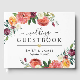 Livre D'or Monogramme de mariage floral aquarelle Bourgogne