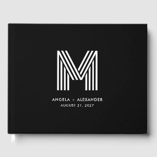Livre D'or Monogramme de Mariage géométrique noir et blanc