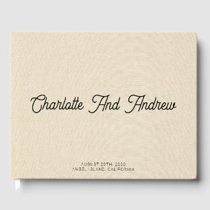 Livre D'or Monogramme de mariage minimaliste crème lin faux