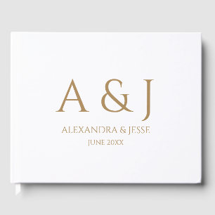 Livre D'or Monogramme de mariage or et blanc Minimaliste Simp