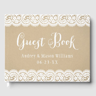 Livre D'or Monogramme de mariage rustique Kraft et dentelle