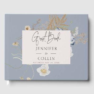 Livre D'or Monogramme Fleur sauvage rustique Dusty Blue