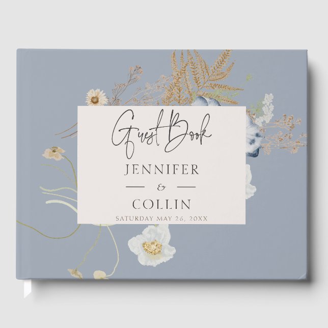 Livre D'or Monogramme Fleur sauvage rustique Dusty Blue (Recto)