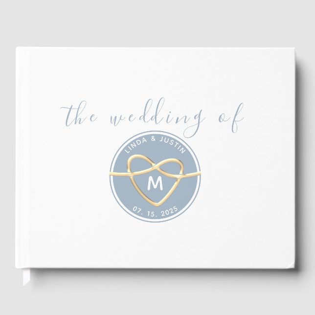 Livre D'or Monogramme Mariage bleu et or (Recto)