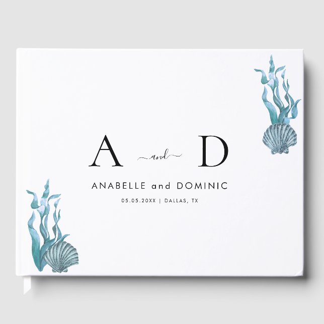 Livre D'or Monogramme Mariage de coquillages bleu marine (Recto)