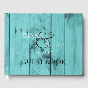 Livre D'or Monogramme Mariage rustique   Bois Patiné turquois