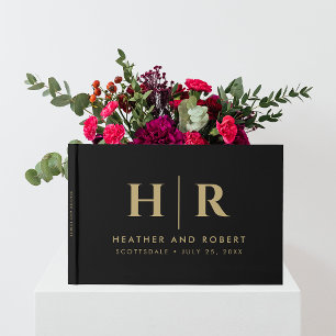 Livre D'or Monogramme mariage Simple Classic Minimal Gold Noi