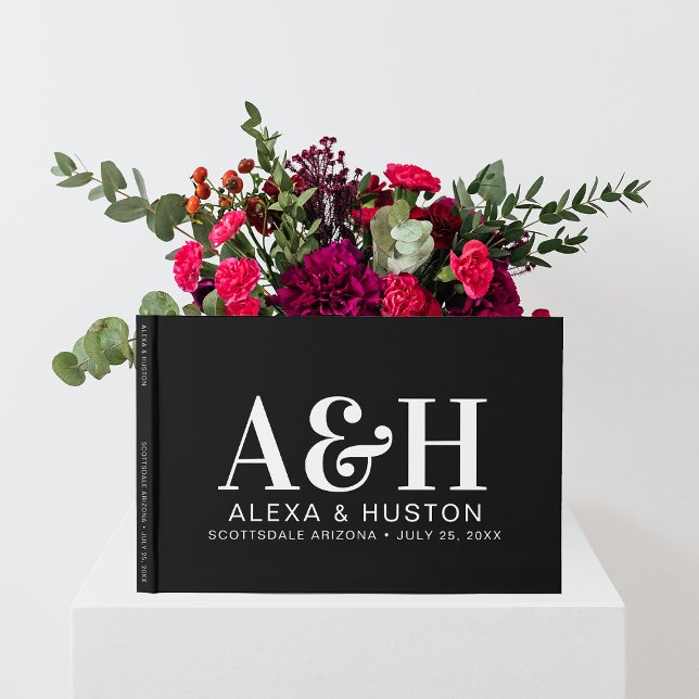 Livre D'or Monogramme mariage Sophistiqué Noir Et Blanc (Créateur téléchargé)