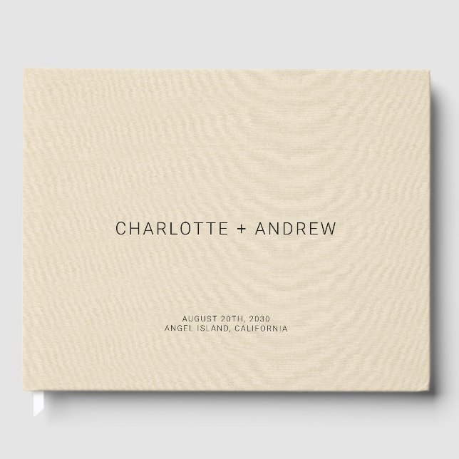 Livre D'or Monogramme minimaliste Mariage Crème Faux Linen (Recto)