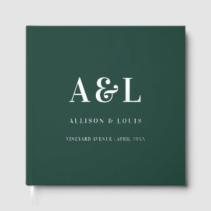 Livre D'or Monogramme minimaliste mariage Emerald Green Gold