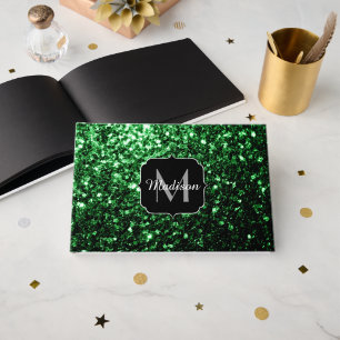 Livre D'or Monogramme vert foncé faux parties scintillant sci