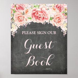 Livre d'or motif fleurs aquarelle rose tableau noi