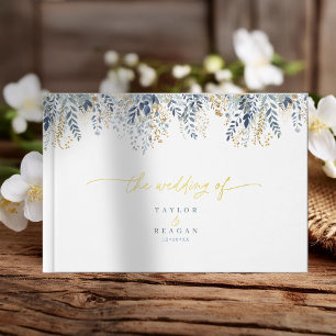 Livre D'or Motif Floral doux Dusty Blue Gold Foil ID1045
