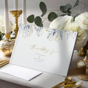 Livre D'or Motif Floral doux Dusty Blue Gold ID1045