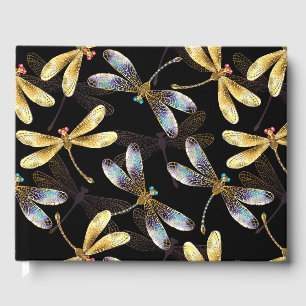Livre D'or Motif sans couture avec libellules d'or