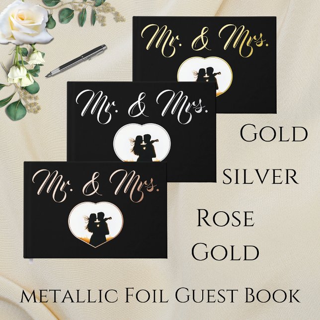 Livre D'or Mr & Mrs Elegant Modern Photo Heart Mariage Noir (Créateur téléchargé)