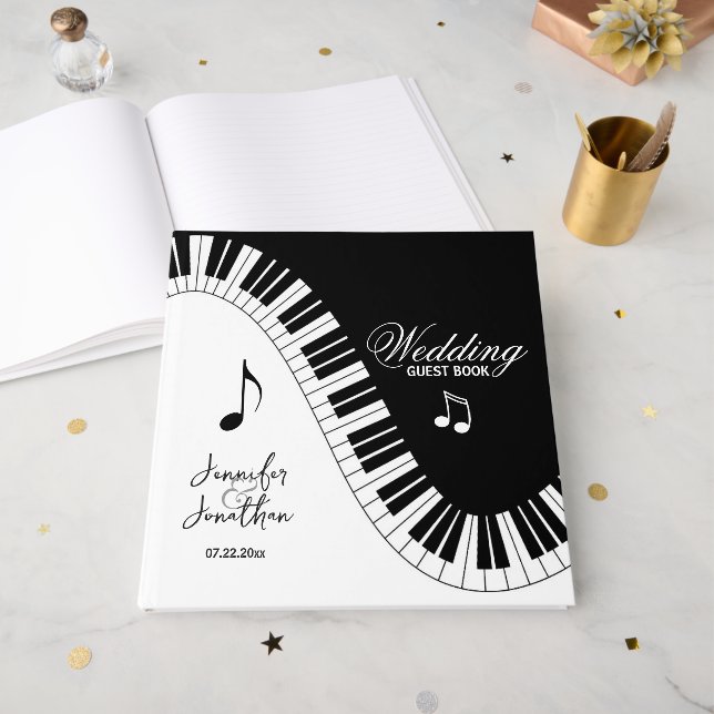 Livre D'or Musiciens créatifs Piano Keys Mariage (Recto ouvert)