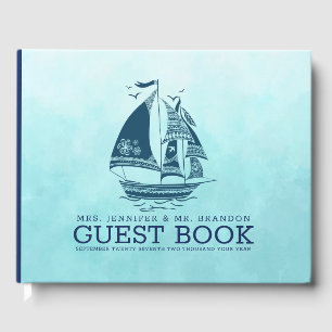 Livre d'or nautique bleu marine voilier 2 invités