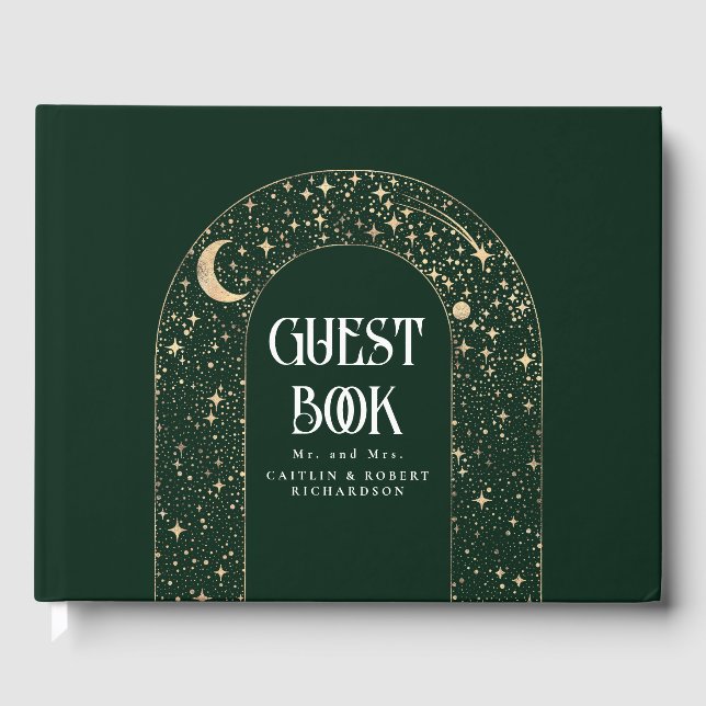 Livre D'or Night Sky Stars Celestial Emerald Green Mariage (Recto)