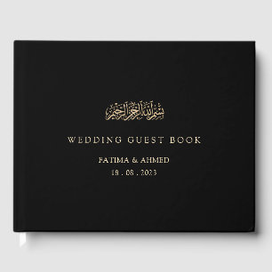 Livre D'or Noir Élégant Script Minimal Or Mariage musulman