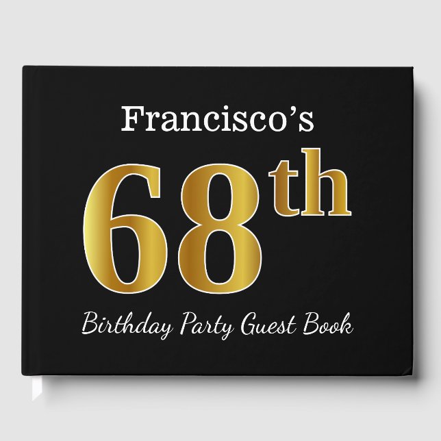 Livre D'or Noir, Faux Gold 68e fête d'anniversaire + Nom pers (Recto)